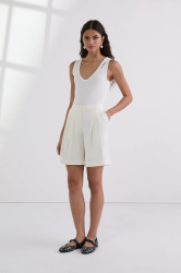 Kraťasy Karl Lagerfeld dámské, béžová barva, high waist, A3W10097