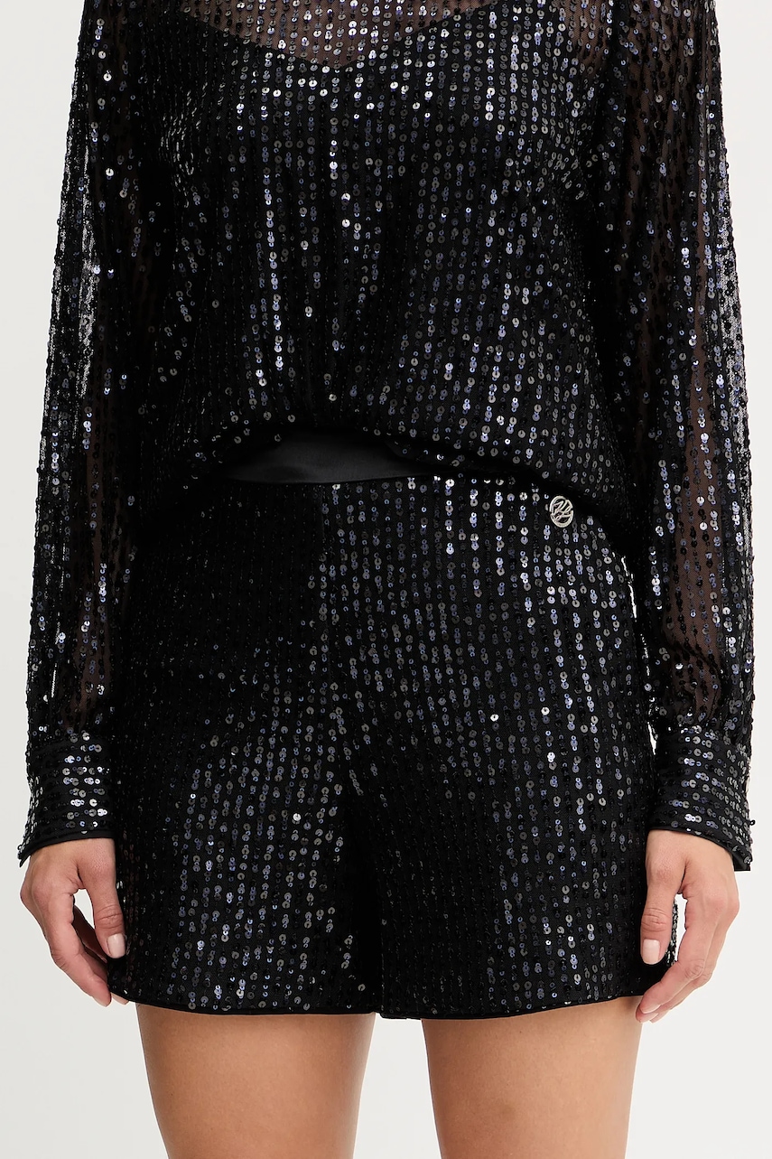Kraťasy Karl Lagerfeld dámské, černá barva, s aplikací, high waist, A4W10125