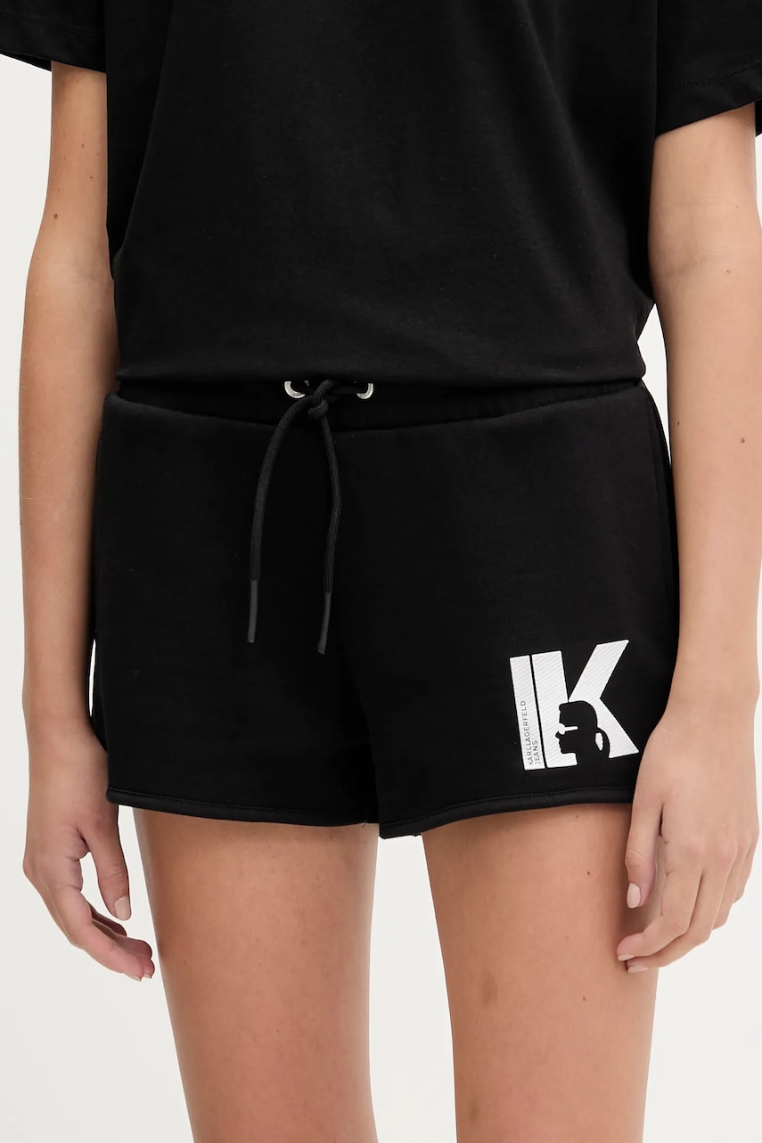 Kraťasy Karl Lagerfeld Jeans dámské, černá barva, s aplikací, high waist, A3W10125