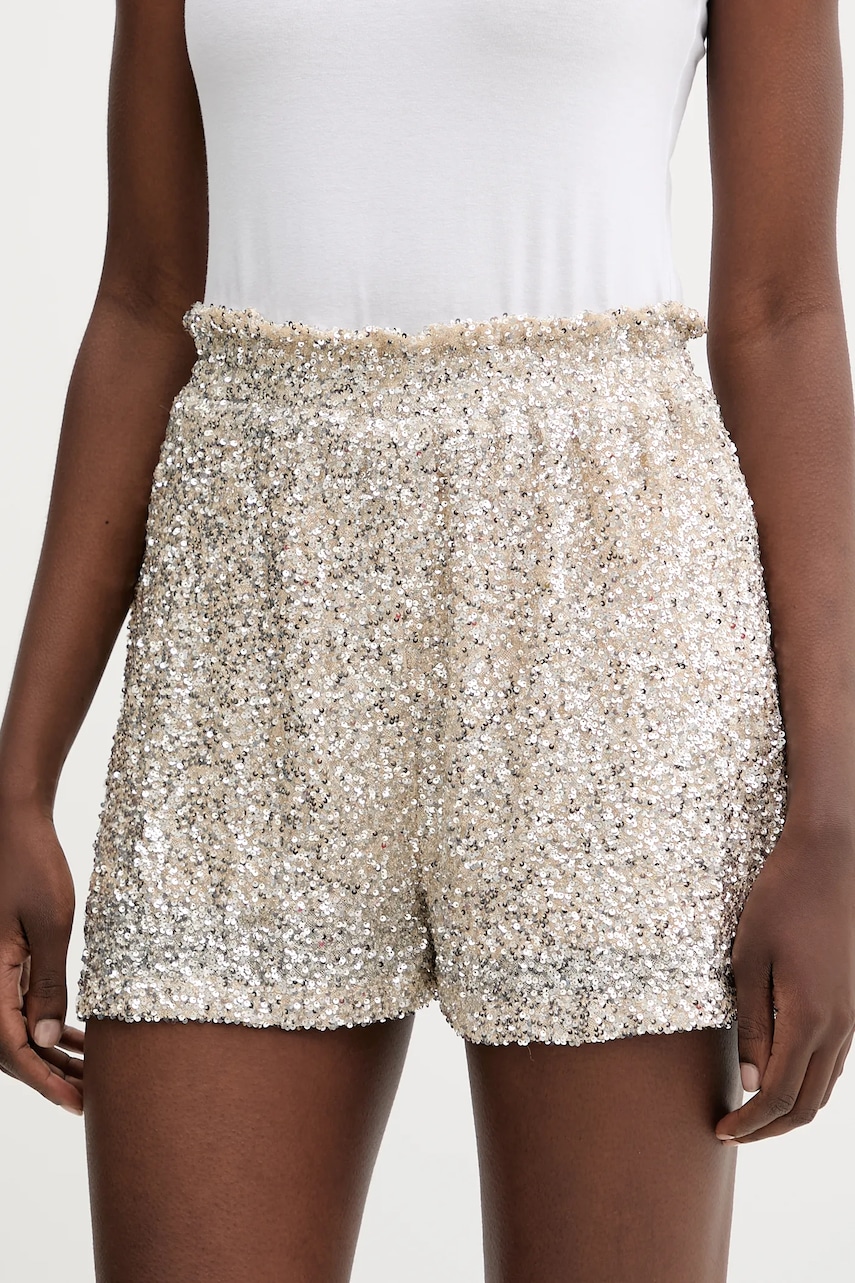 Kraťasy Never Fully Dressed dámské, stříbrná barva, high waist, NFDTR512