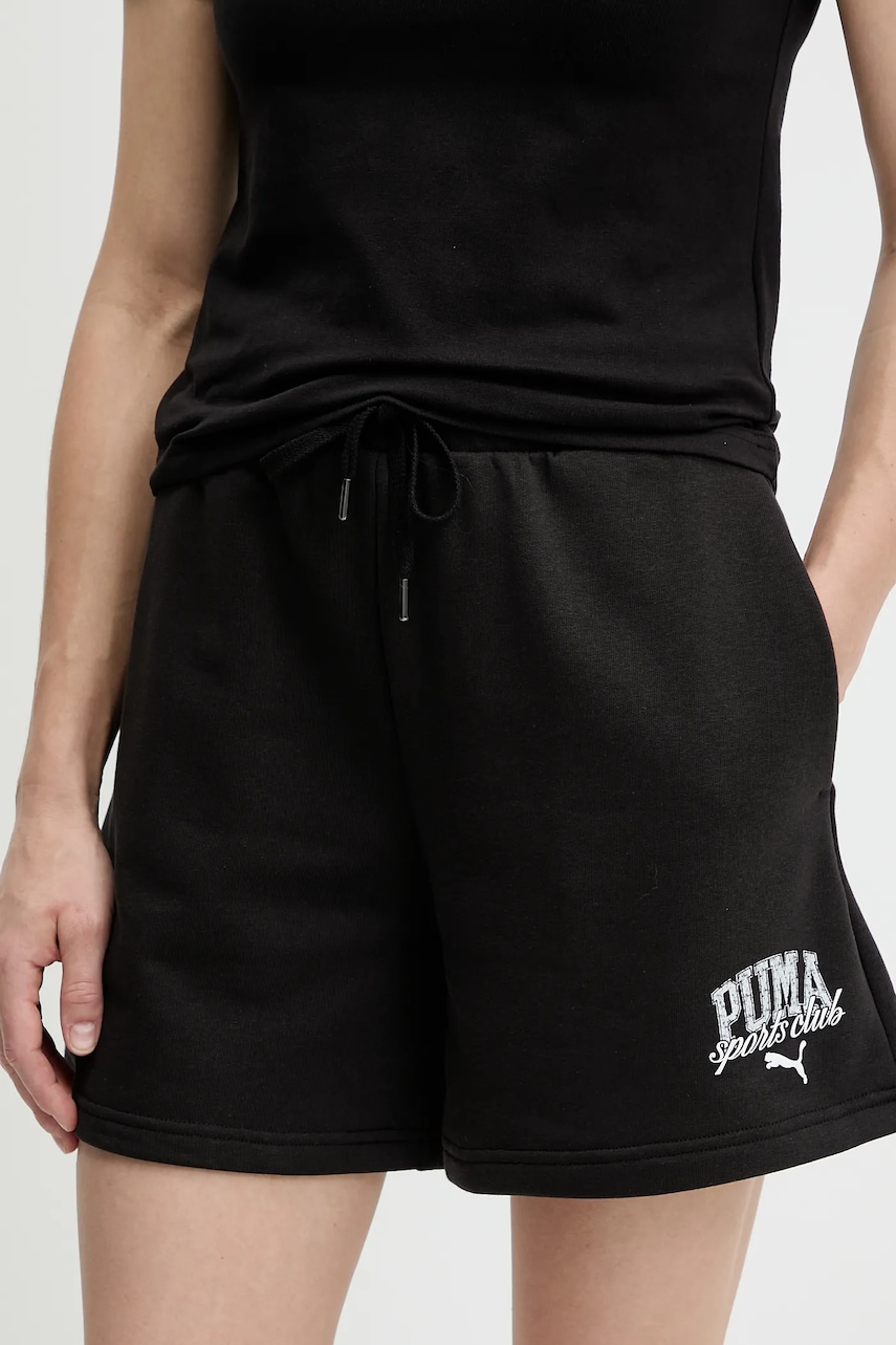 Kraťasy Puma dámské, černá barva, s potiskem, high waist, 685038