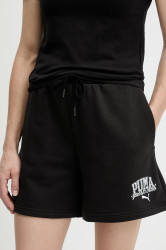 Kraťasy Puma dámské, černá barva, s potiskem, high waist, 685038