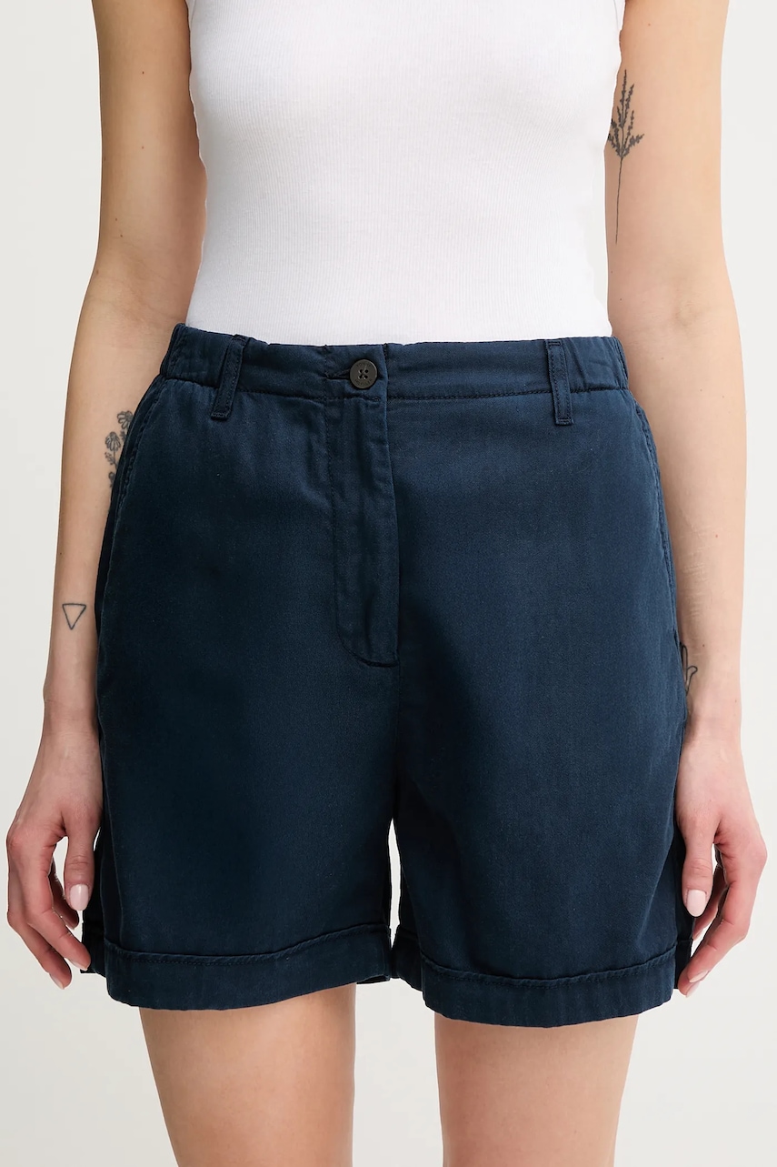 Kraťasy Tommy Hilfiger dámské, tmavomodrá barva, high waist, WW0WW44762
