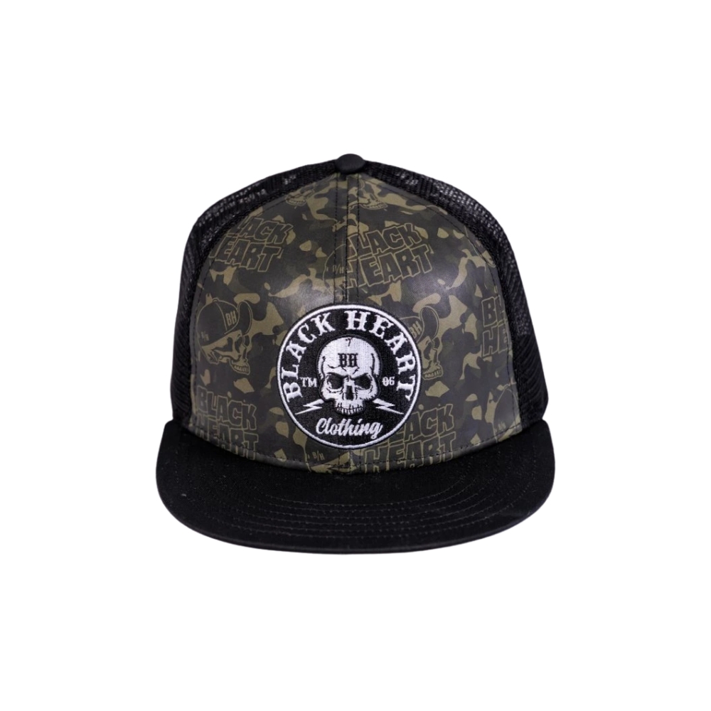 Kšiltovka BLACK HEART Bastard Skull Trucker khaki-černá