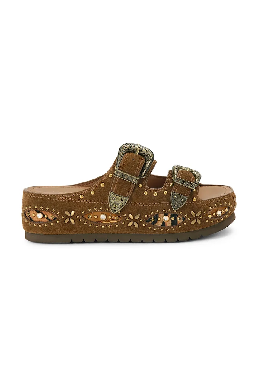 Kurt Geiger London  pantofle na platformě dámské semišové Western Buckle Flatform