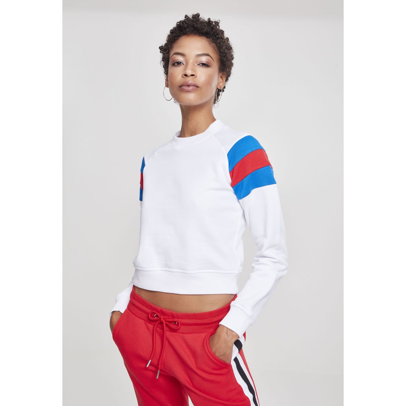 Ladies Sleeve Stripe Crew bílá/světlemodrá/vypalovaná