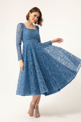 Lafaba Women's Indigo Square Neck Silvery Evening Dress