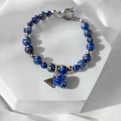 Lampglas Minerální náramek Sapphire Diva s ryzím stříbrem v perle Lampglas a lapis lazuli BTB6