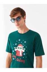 LC Waikiki Crew Neck Krátký rukáv Novoroční téma česané bavlněné pánské tričko