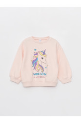 LC Waikiki Crew Neck Long Sleeve Printed Sweatshirt for Baby Girl
