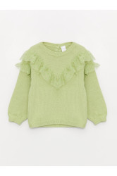 LC Waikiki Crew Neck Long Sleeve Ruffle Detail Baby Girl Knitwear Sweater