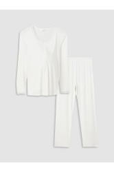 LC Waikiki Crew Neck Plain Long Sleeve Maternity Pajamas Set