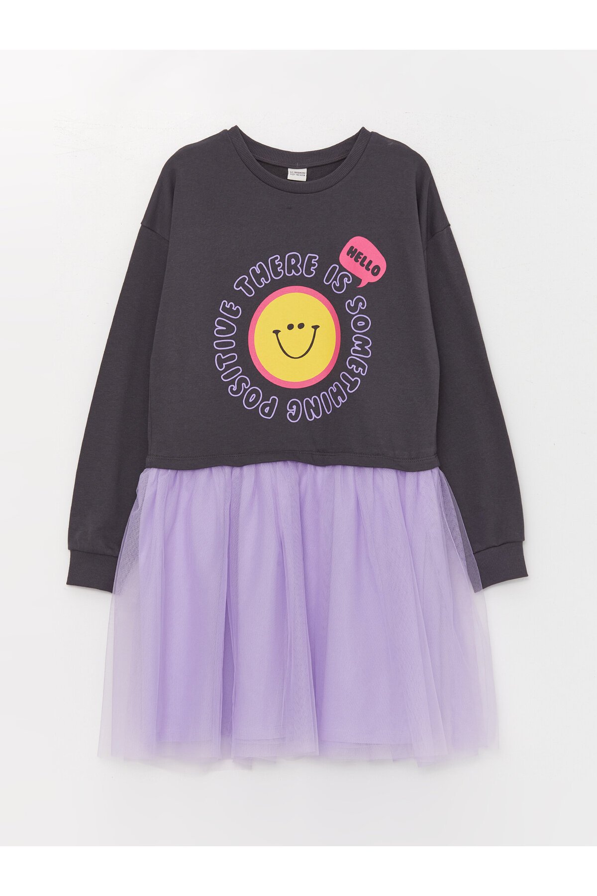 LC Waikiki Crew Neck Printed Long Sleeve Girl's Dress