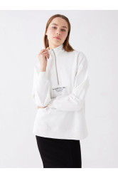 LC Waikiki LCW Women's Casual High Neck Printed Long Sleeve Oversize Sweatshirt