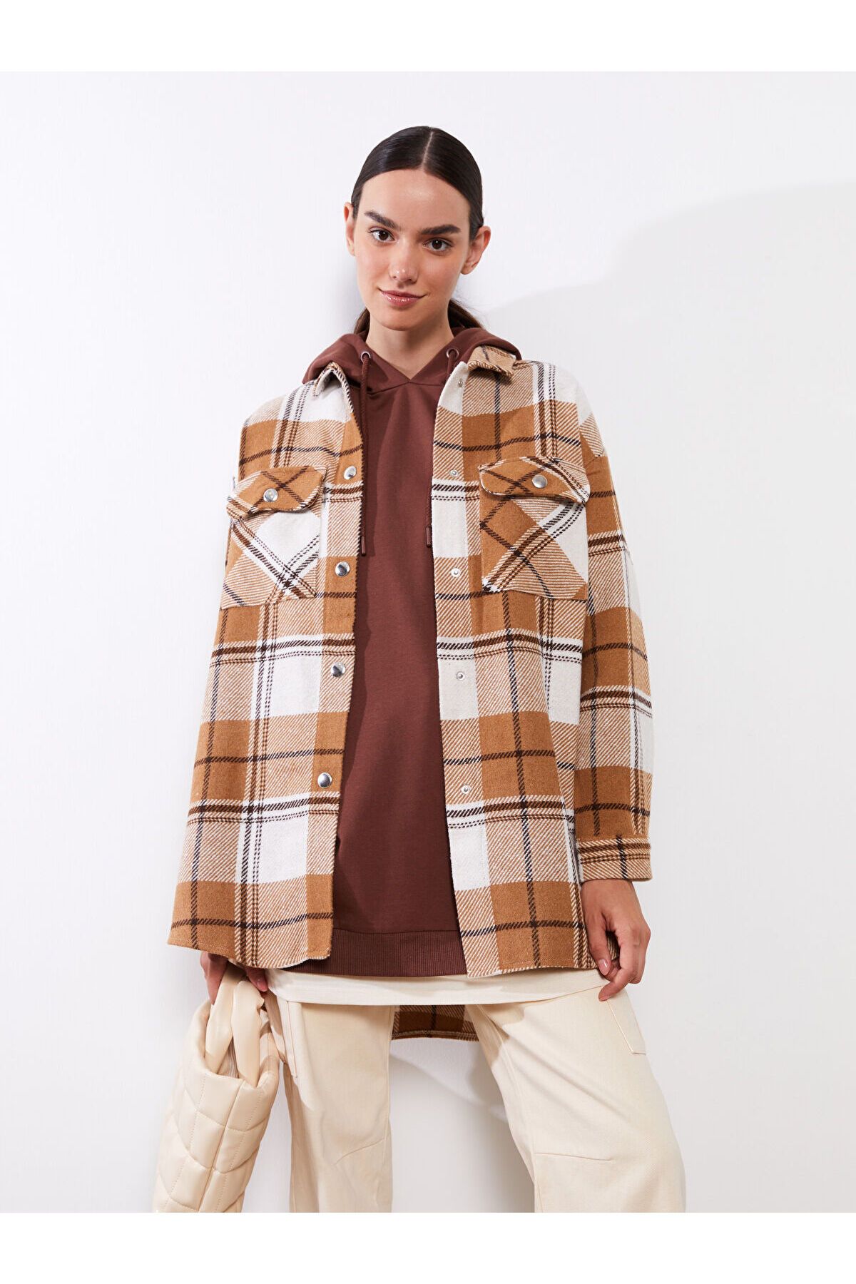 LC Waikiki Lcwk Plaid Long Sleeve Flannel Women Lumberjack Shirt Jacket