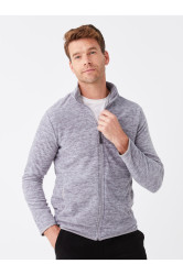 LC Waikiki Men's Classic High Neck Long Sleeve Fleece Cardigan