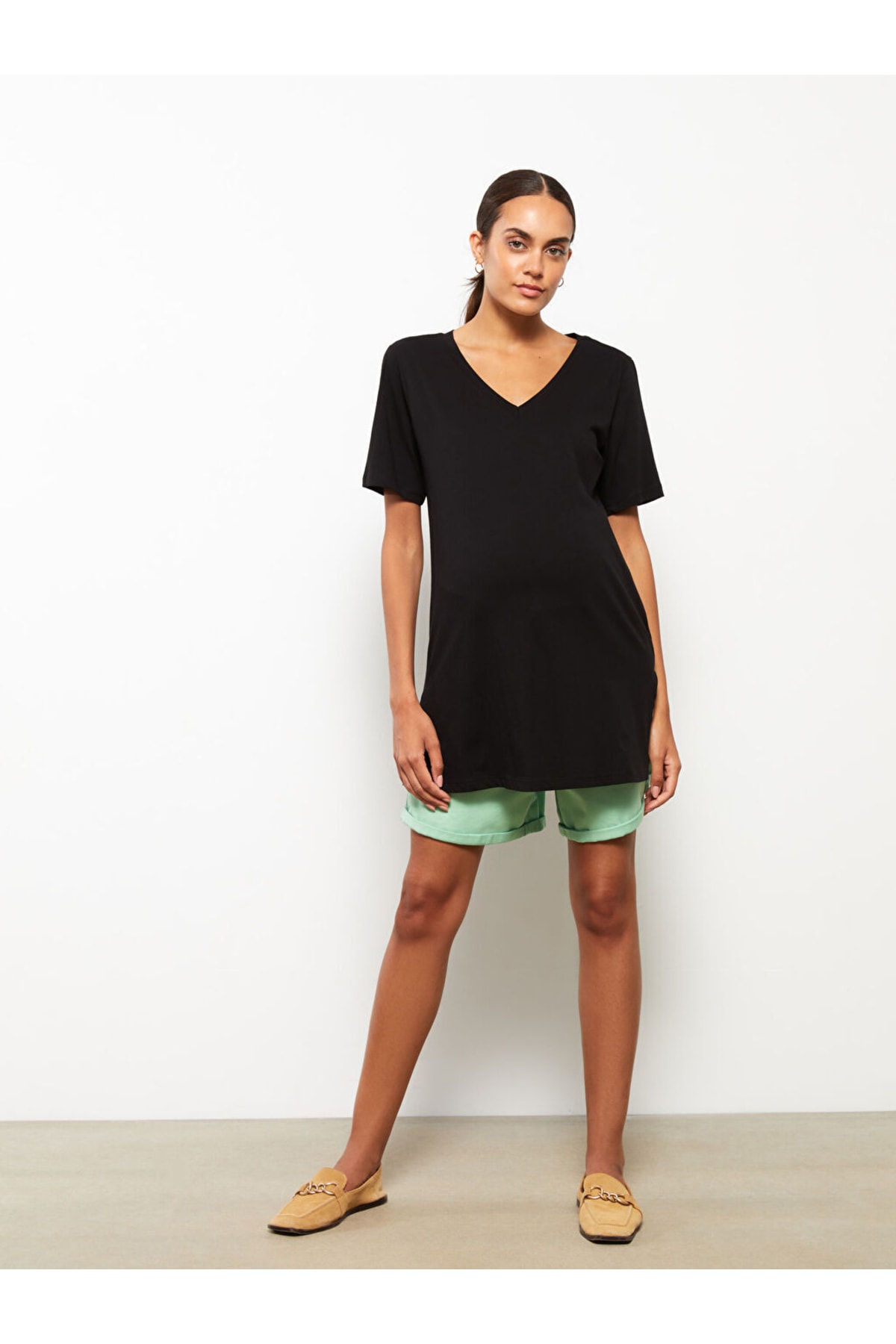 LC Waikiki V-Neck Plain Short Sleeve Cotton Maternity T-Shirt