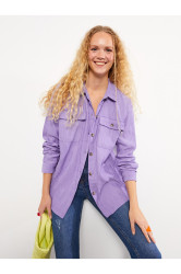 LC Waikiki Women's Front Button Closure Plain Long Sleeve Velvet Shirt Jacket