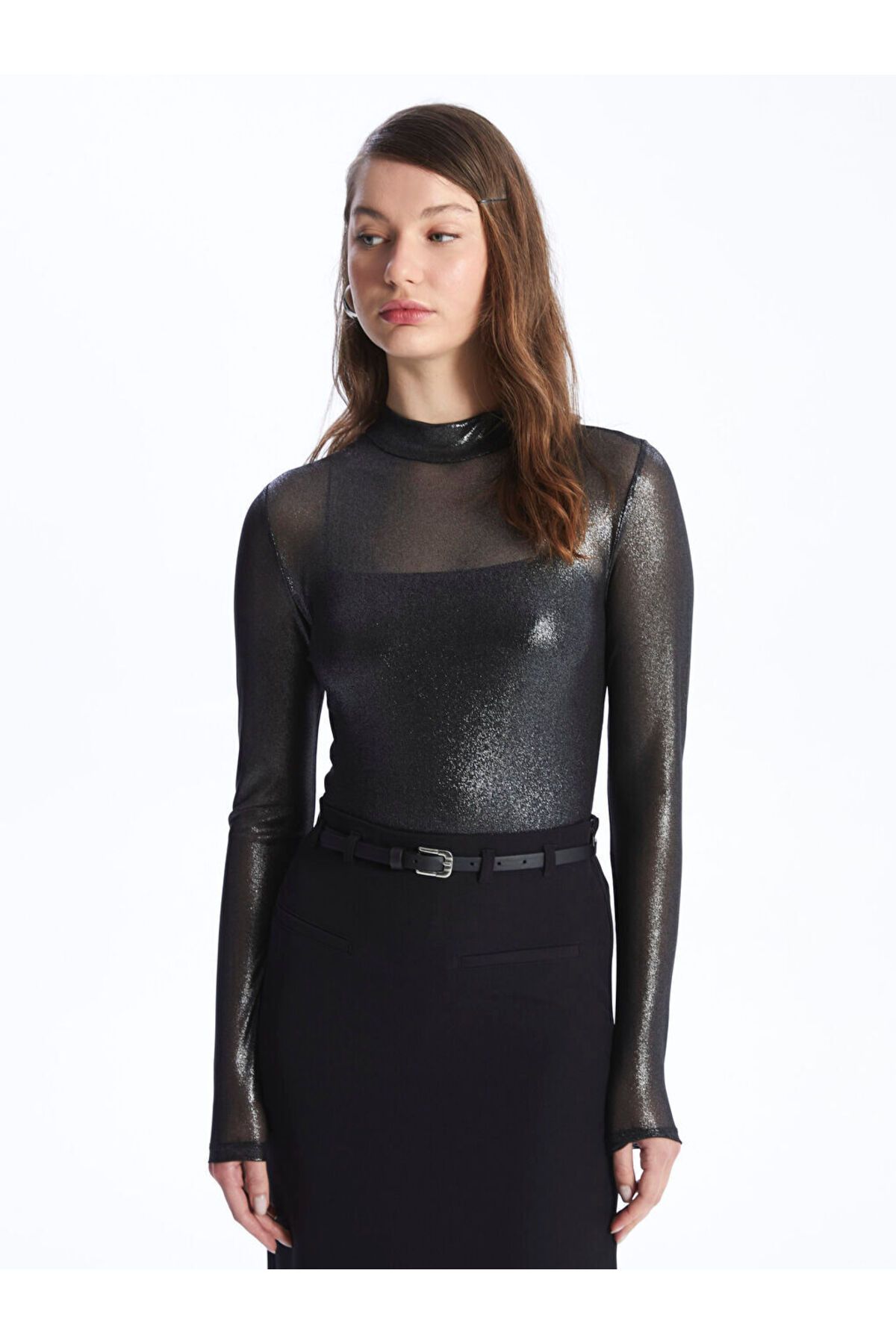 LC Waikiki Women's High Neck Shiny Look Long Sleeve Blouse