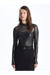 LC Waikiki Women's High Neck Shiny Look Long Sleeve Blouse
