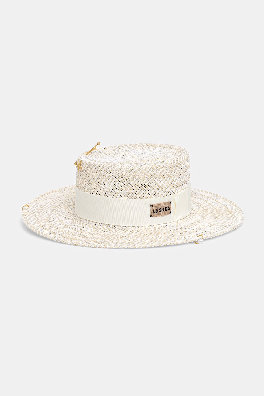 LE SH KA headwear  LE SH KA slaměný klobouk dámský Double Chain Pearl Canotier