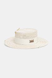 LE SH KA headwear  LE SH KA slaměný klobouk dámský Double Chain Pearl Canotier