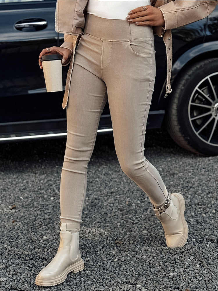 Legginsy damskie COZYVIBE a'la jeans beżowe Dstreet