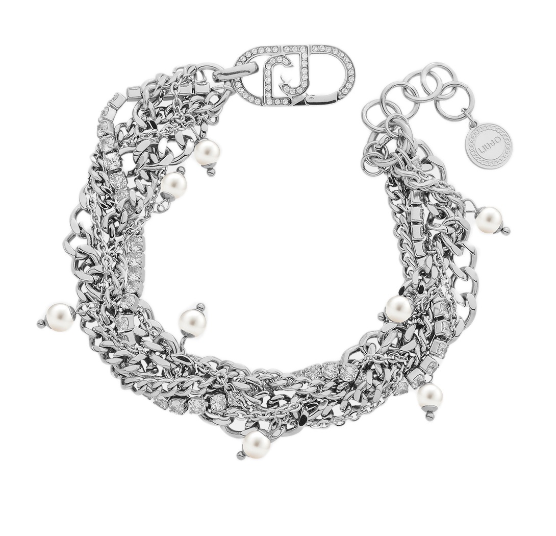 Liu Jo Vícevrstvý ocelový náramek s krystaly a perličkami LJ3073