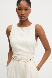 Lněná halenka Answear.LAB dámská, béžová barva, hladká