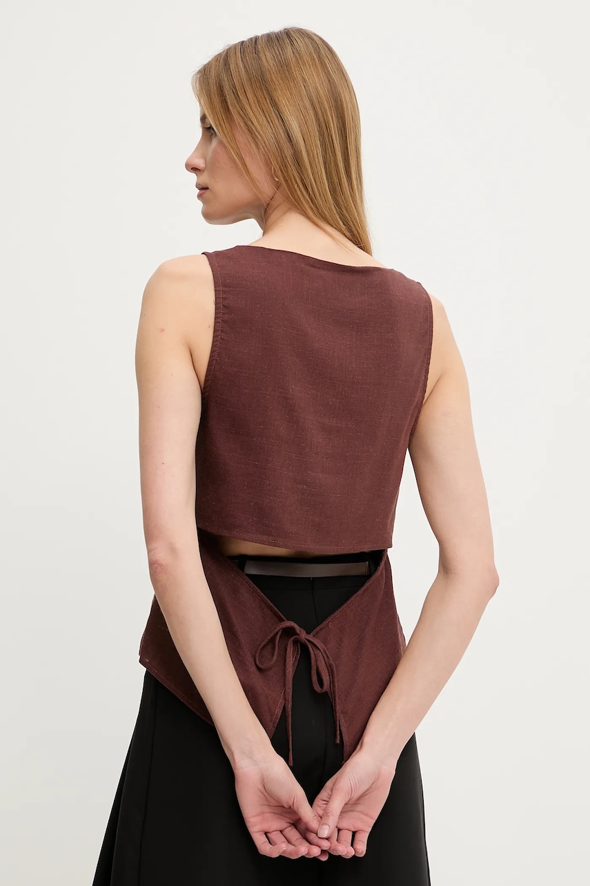 Lněná halenka Answear.LAB dámská, hnědá barva, hladká