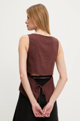 Lněná halenka Answear.LAB dámská, hnědá barva, hladká
