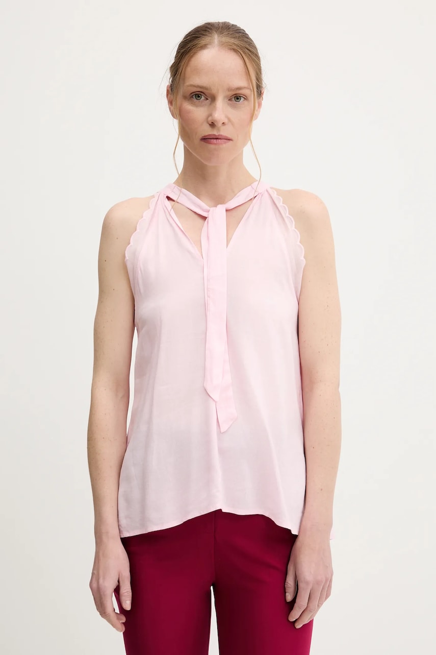 Lněná halenka Answear.LAB dámská, růžová barva, hladká