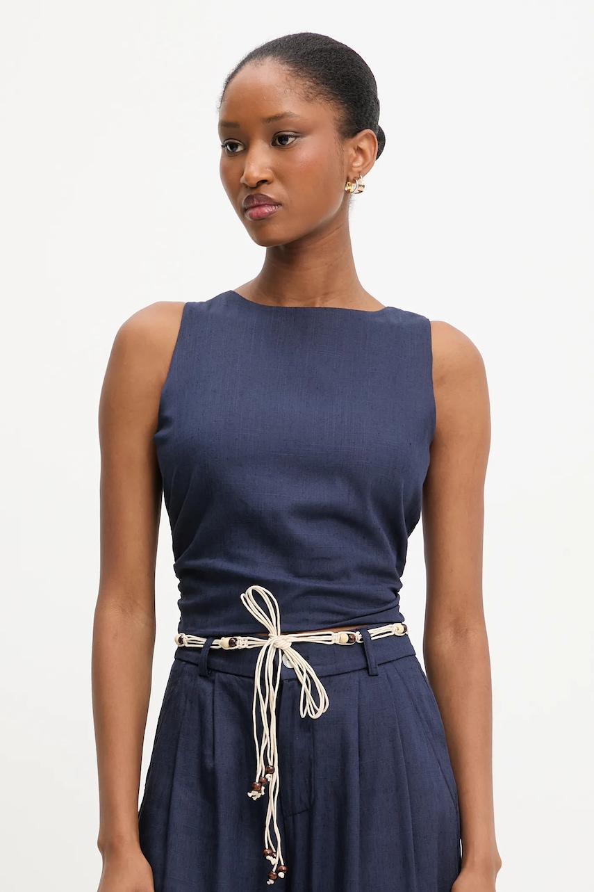 Lněná halenka Answear.LAB dámská, tmavomodrá barva, hladká