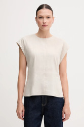 Lněná halenka Calvin Klein dámská, béžová barva, melanžová, LV044B120G