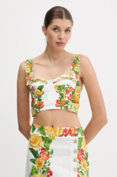 Lněná halenka Farm Rio bílá barva, vzorovaná, 335881