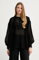 Lněná halenka Luisa Spagnoli dámská, černá barva, hladká, 542157