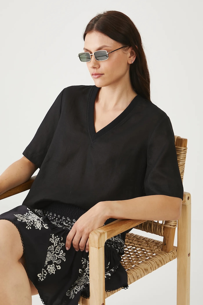 Lněná halenka Medicine dámská, černá barva, hladká