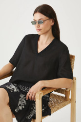 Lněná halenka Medicine dámská, černá barva, hladká