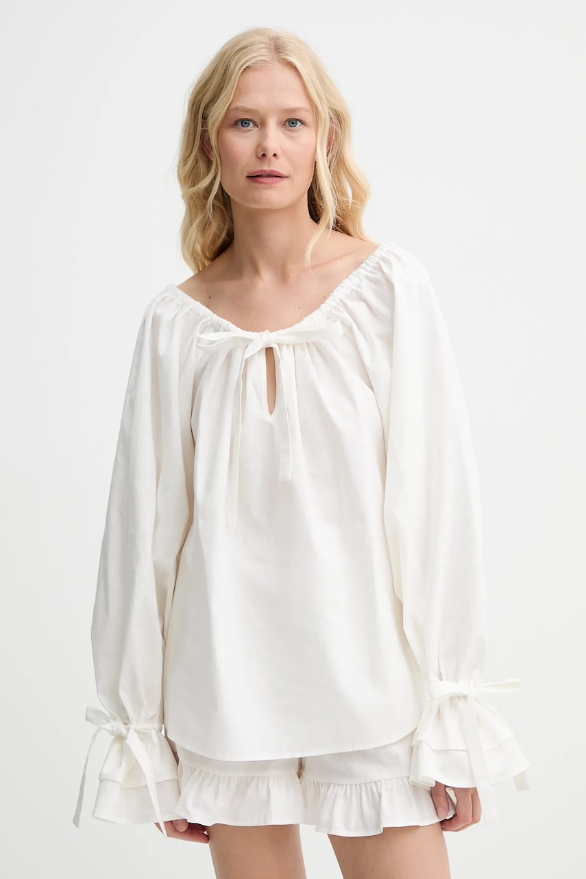 Lněná halenka The Sleeper dámská, béžová barva, hladká, CHBL06P009N