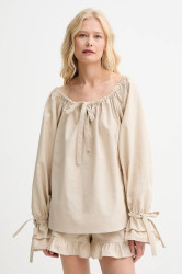 Lněná halenka The Sleeper dámská, béžová barva, hladká, CHBL06P017N