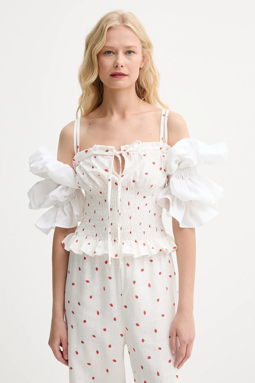 Lněná halenka The Sleeper dámská, béžová barva, vzorovaná, ALTP01C093N