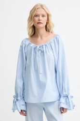 Lněná halenka The Sleeper dámská, modrá barva, hladká, CHBL06P010N