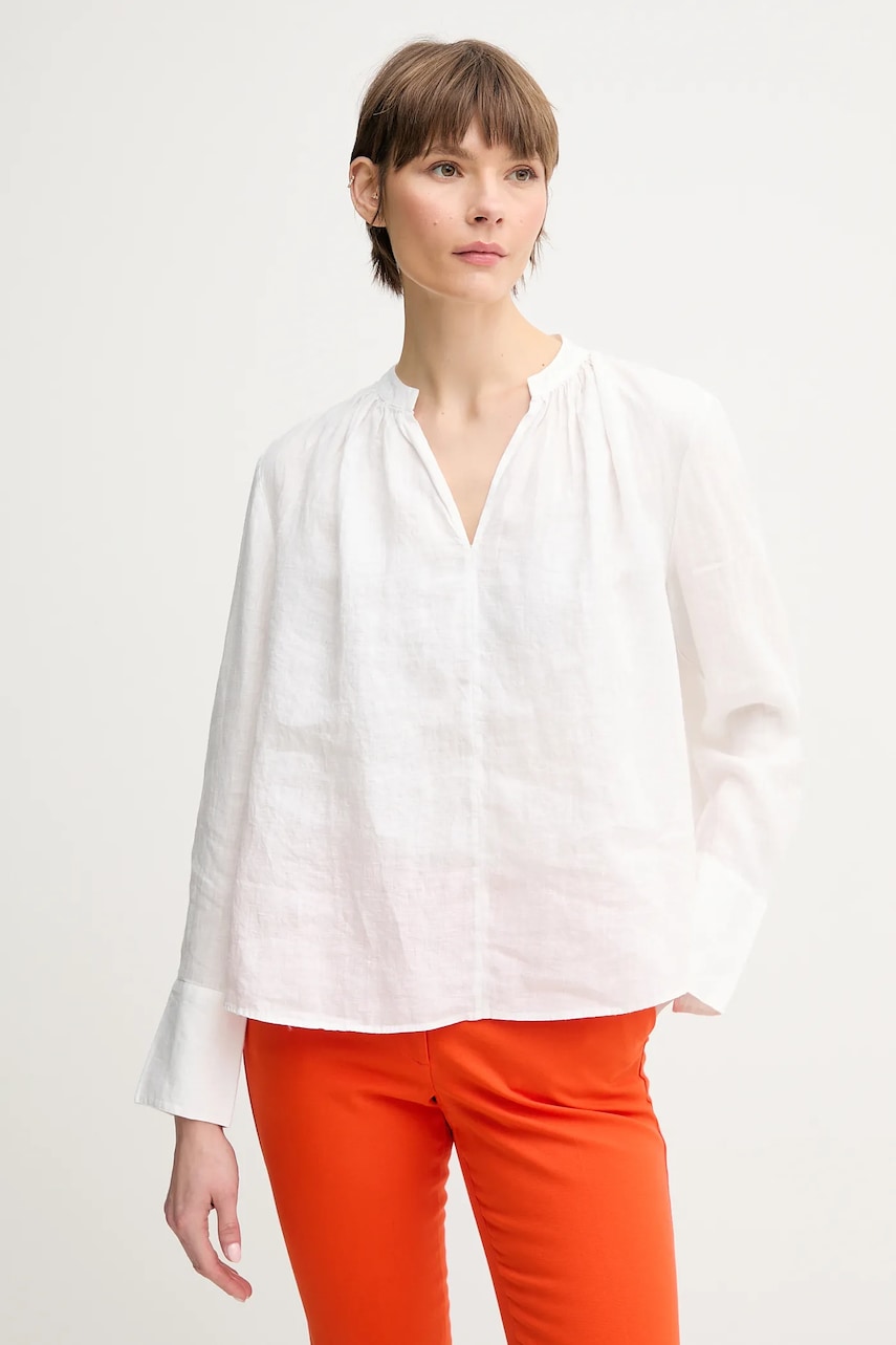 Lněná halenka Tommy Hilfiger dámská, bílá barva, hladká, WW0WW44701