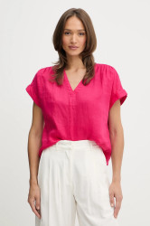 Lněná halenka United Colors of Benetton dámská, růžová barva, hladká, 5BMLDQ0BR