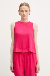Lněná halenka United Colors of Benetton dámská, růžová barva, hladká, 5BMLDQ0BU