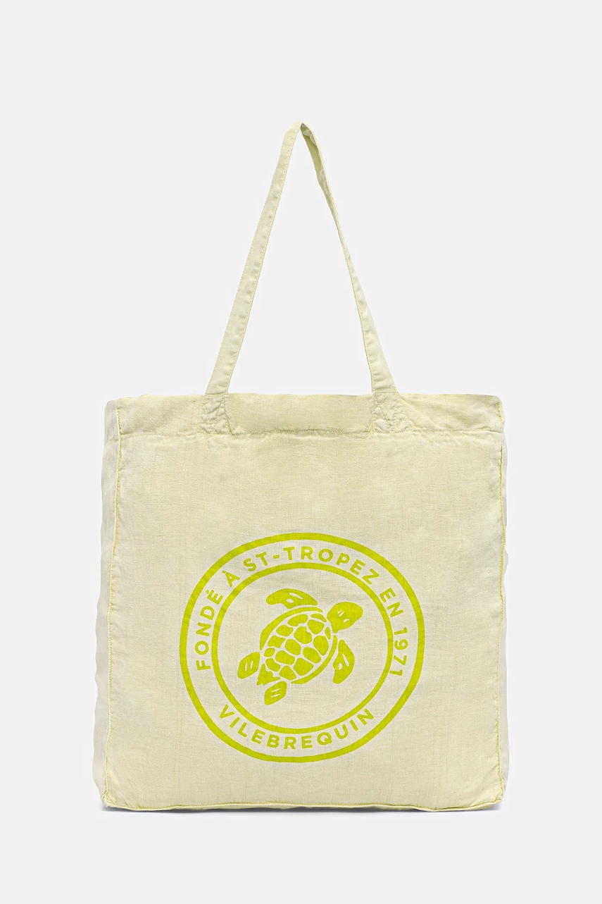 Lněná plážová taška Vilebrequin BABEL zelená barva, BBLA1111
