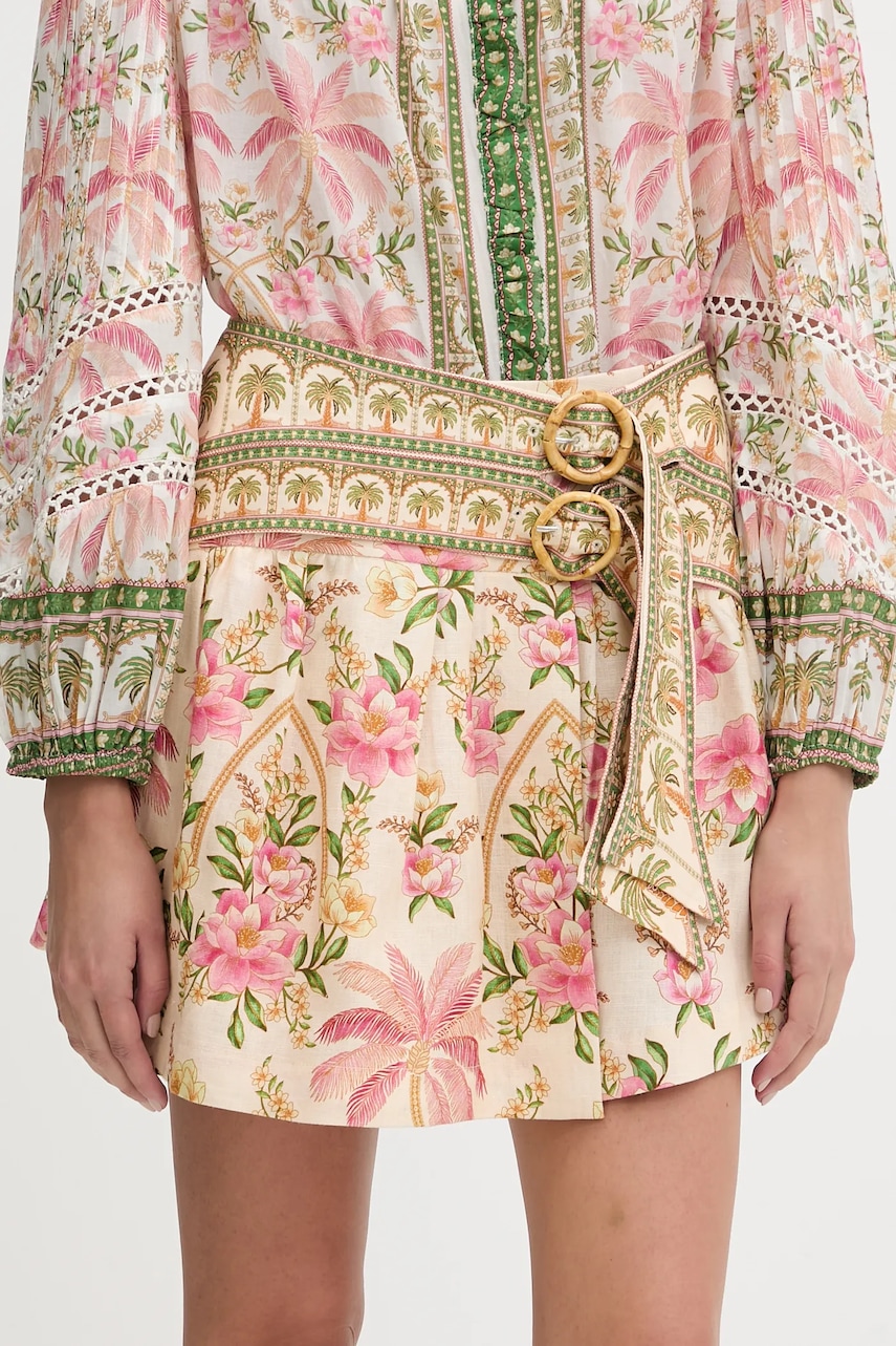 Lněná sukně Farm Rio béžová barva, mini, áčková, 335744