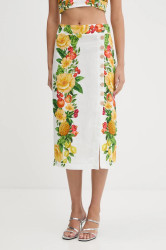 Lněná sukně Farm Rio bílá barva, midi, 335736