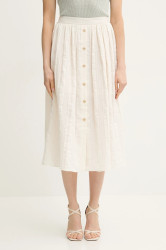 Lněná sukně Twinset béžová barva, midi, áčková, 251TT2143