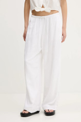 Lněné kalhoty Abercrombie & Fitch dámské, bílá barva, široké, high waist, KI156-5153
